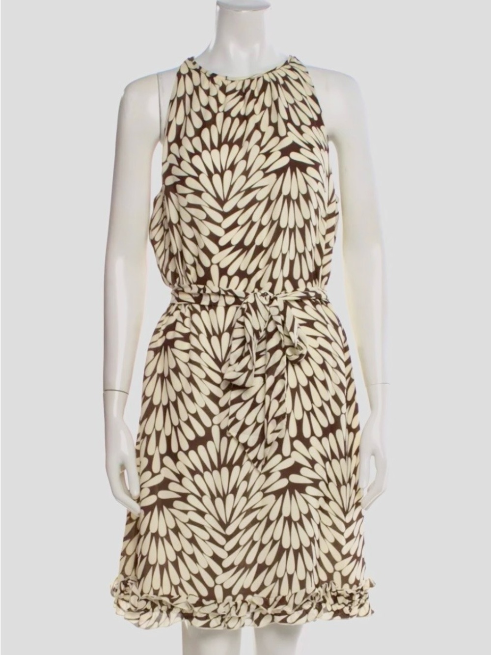 Tory Burch ivory brown sun dress sz 6 sleeveless silk short dress